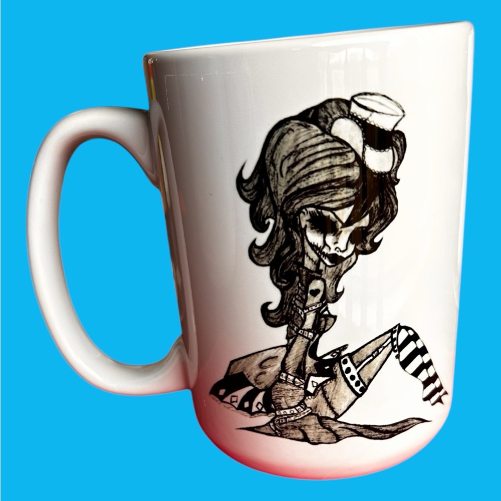 15oz Alice in Wonderland White Mug with Black Artistic Design
